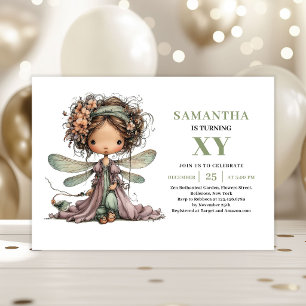 Cute Fairy Girl Birthday Greenery Floral Invite
