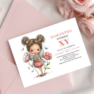 Cute Fairy Girl Birthday Magical Floral Pink  Invitation