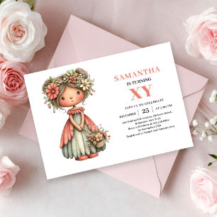 Cute Fairy Girl Birthday Pink Floral Magic invites