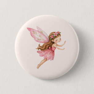 Cute Fairy Girl in a Pink Dress Whimsical 2 Inch Round Button