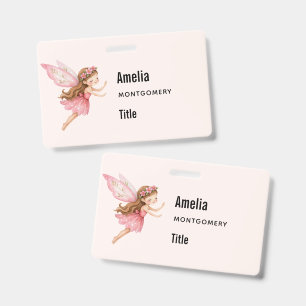 Cute Fairy Girl in a Pink Dress Whimsical Badge