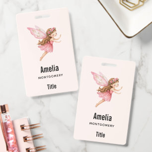 Cute Fairy Girl in a Pink Dress Whimsical Business Badge