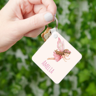 Cute Fairy Girl in a Pink Dress Whimsical Cute Keychain