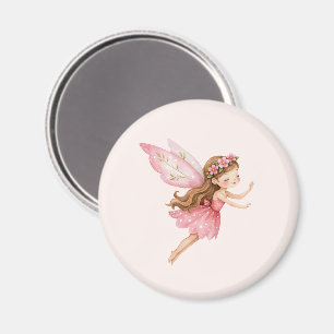 Cute Fairy Girl in a Pink Dress Whimsical Magnet
