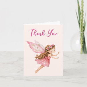 Cute Fairy Girl in Pink Dress Whimsical Thank You Card