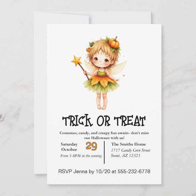 Cute Fairy Girl On Halloween  Invitation (Front)