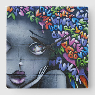 Cute Fairy Graffiti Square Wall Clock
