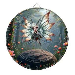 Cute Fairy Guardian in Magical Forest Dartboard