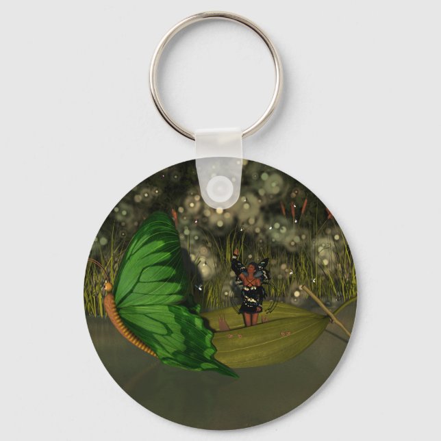 Cute Fairy in Boat with Fireflies Keychain (Front)