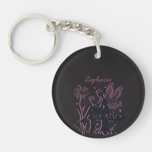 Cute Fairy Mushroom and Flower Black & Pink Keychain