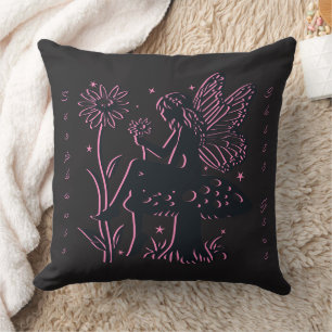Cute Fairy Mushroom and Flower Chill Girl Throw Pillow