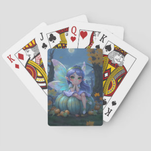 Cute Fairy on a Blue Pumpkin Playing Cards