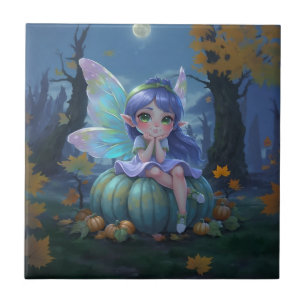 Cute Fairy on a Blue Pumpkin Tile