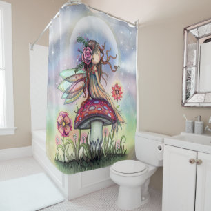 Cute Fairy on Mushroom and Full Moon Art