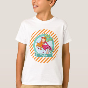 Cute Fairy on Mushroom; Orange & White Stripes T-Shirt