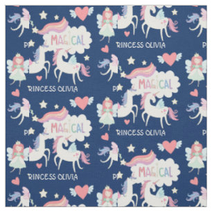 Cute Fairy Princess and Unicorn Kids Fabric
