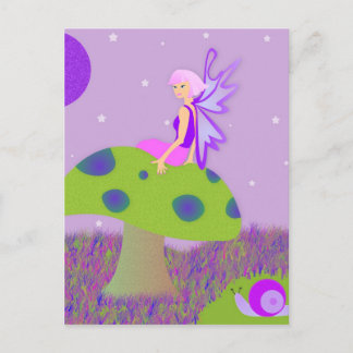 Cute Fairy Princess on Mushroom w/ Snail - Purple Postcard