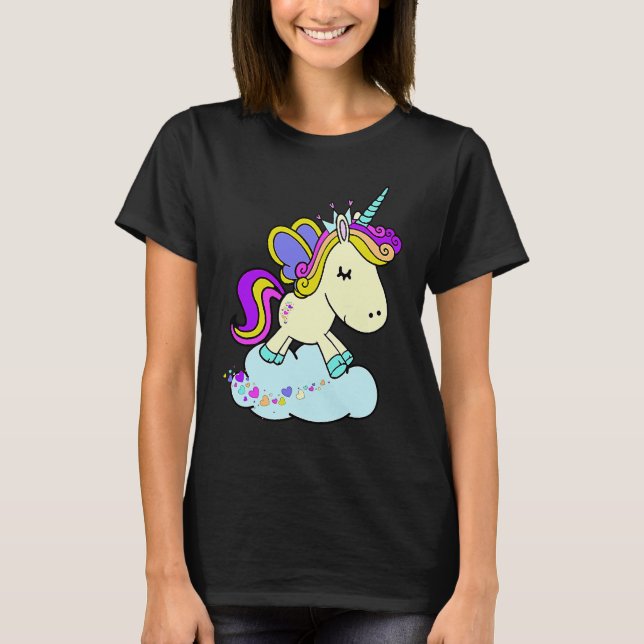Cute Fairy Princess Unicorn on a Cloud T-Shirt (Front)