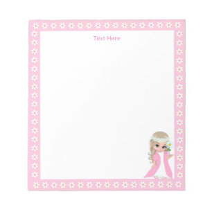 Cute Fairy Princess & White Flowers on Simple Notepad