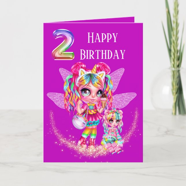 Cute fairy second birthday rainbow anime magic card (Front)