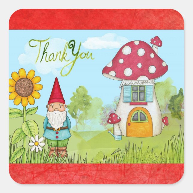 Cute Fairy Tale Elf Gnome Thank You Stickers (Front)