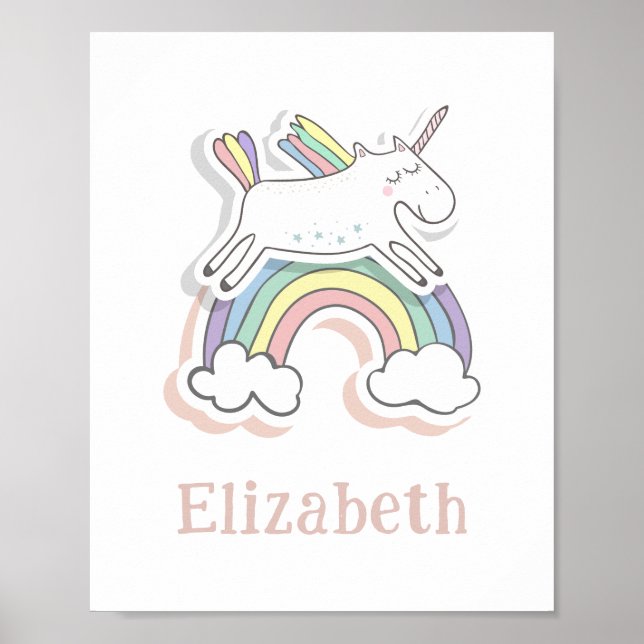 Cute fairy Unicorn on rainbow. Baby girl Nursery Poster (Front)