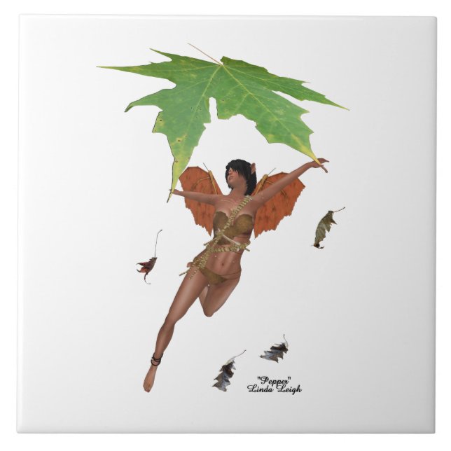 Cute Fairy With Brown Wings Ceramic Tile (Front)