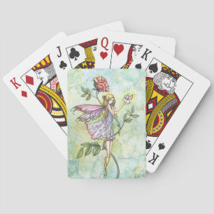 Cute Fairy with Bunny and Rose Playing Cards