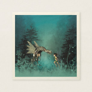 Cute fairy with steam dragon in a fantasy forest napkin