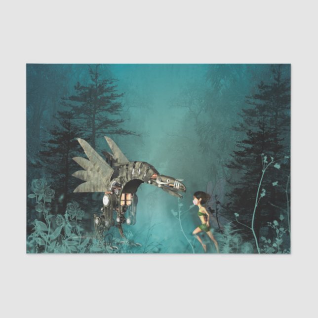 Cute fairy with steam dragon tissue paper (Front)