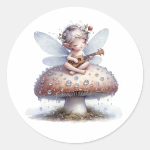 Cute Fairy with Viola on Mushroom Birthday Classic Round Sticker