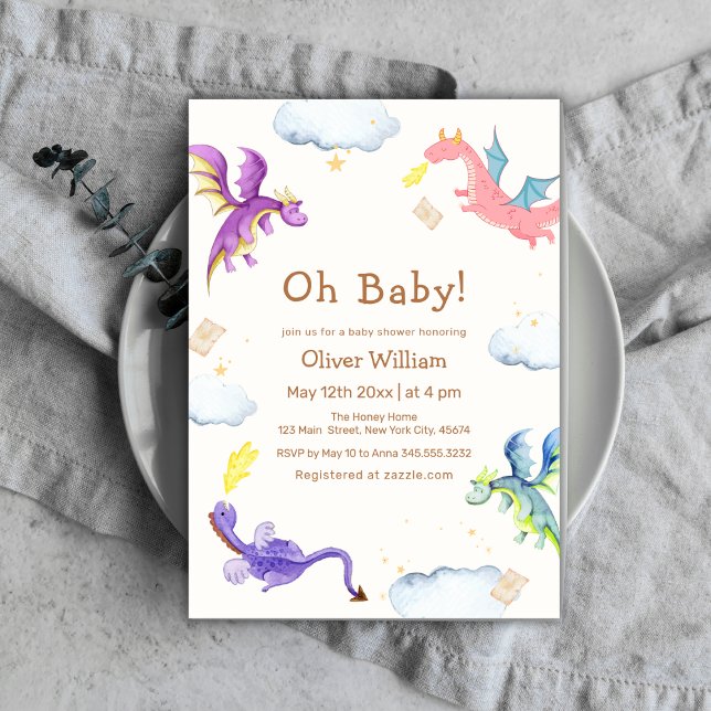 Cute Fairytale Magic Dragon Baby Shower  Invitation (Cute Fairytale Magic Dragon Baby Shower Invitation)