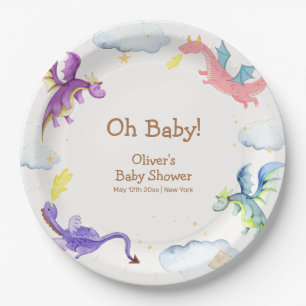 Cute Fairytale Magic Dragon Baby Shower  Paper Plate