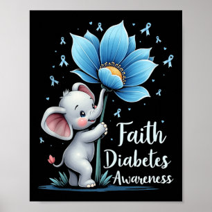 Cute Faith Elephant Diabetes Awareness Retro Sunfl Poster