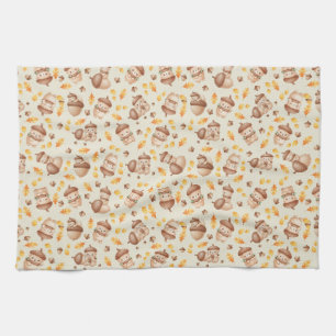Cute Fall Acorn Bear Seamless Pattern Kitchen Towel