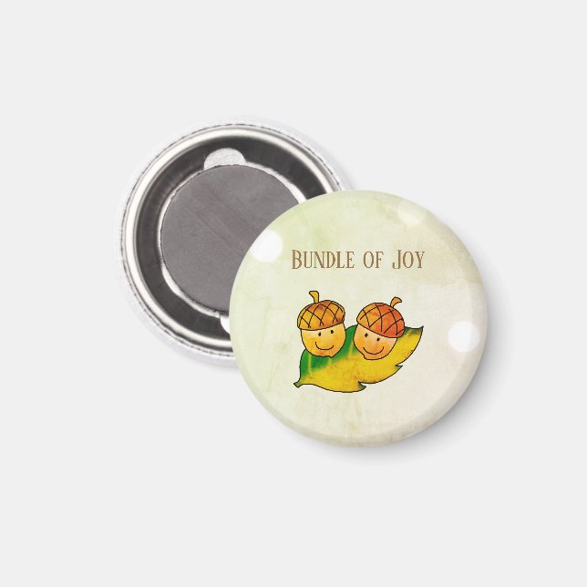 Cute Fall Acorn Bundle of Joy Twin Baby Shower Magnet (Front/Back)