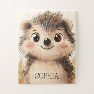 Cute Fall Animal Hedgehog Personalized Name Kids Jigsaw Puzzle