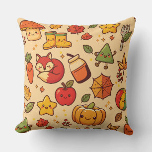 Cute Fall Autumn Preschool Teacher Elements Patter Throw Pillow