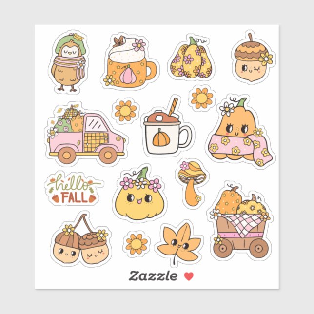 Cute Fall Autumn Pumpkin Acorn Sticker Set (Feuille)