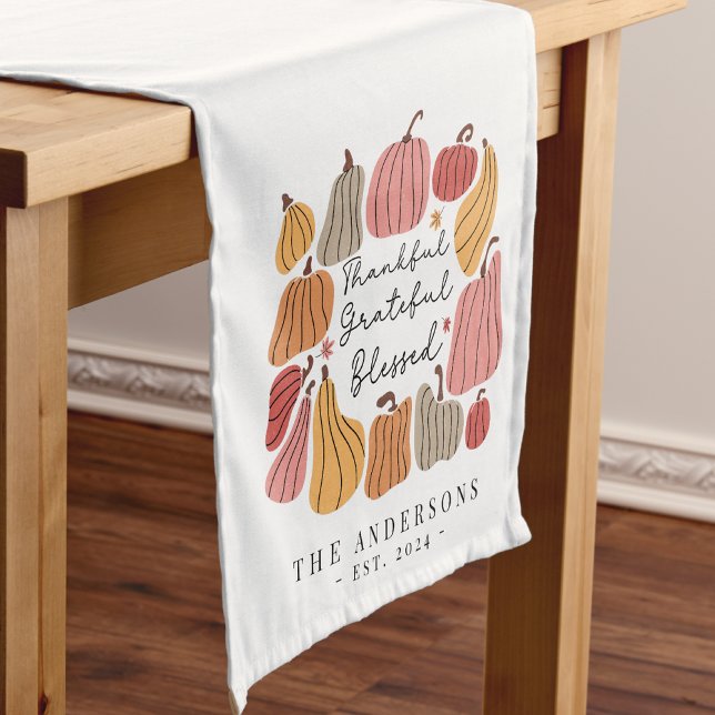 Cute Fall Autumn Pumpkin Personalized Short Table Runner (Creator Uploaded)
