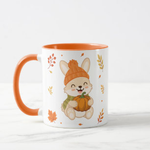 Cute Fall Bunny With Pumpkin. Mug