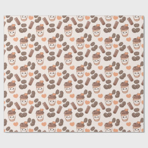 Cute Fall Coffee Beans & Cups Pattern Wrapping Paper