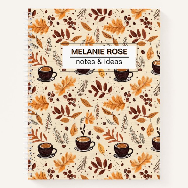 Cute Fall Coffee Pattern| Custom Spiral Notebook (Front)