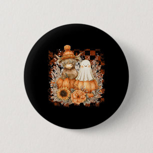 Cute Fall Cow Ghost Spooky Season Autumn Halloween 2 Inch Round Button
