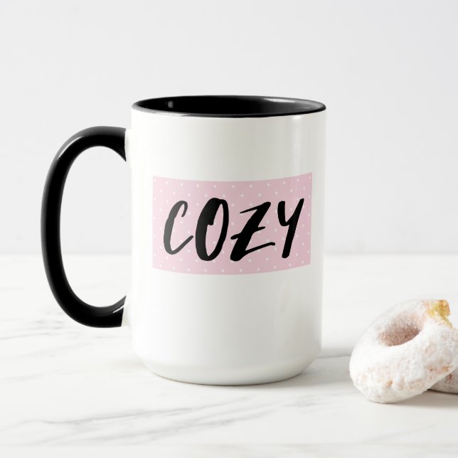 Cute Fall Cozy Pink and Black Autumn Coffee  Mug (With Donut)
