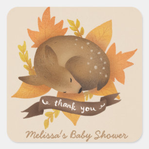 Cute Fall Deer Baby Shower Thank You Square Sticker