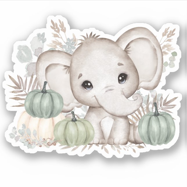 Cute Fall Elephant Pumpkins Vinyl Kiss Cut (Front)