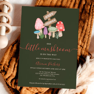 Cute fall fairy woodland mushrooms baby shower invitation