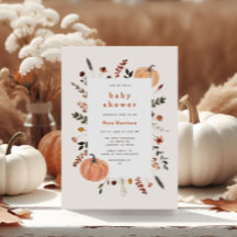 Cute Fall Floral Frame Pumpkin Baby Shower