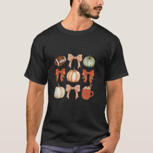 Cute Fall Football Pumpkin Spice Coquette Bow Coff T-Shirt